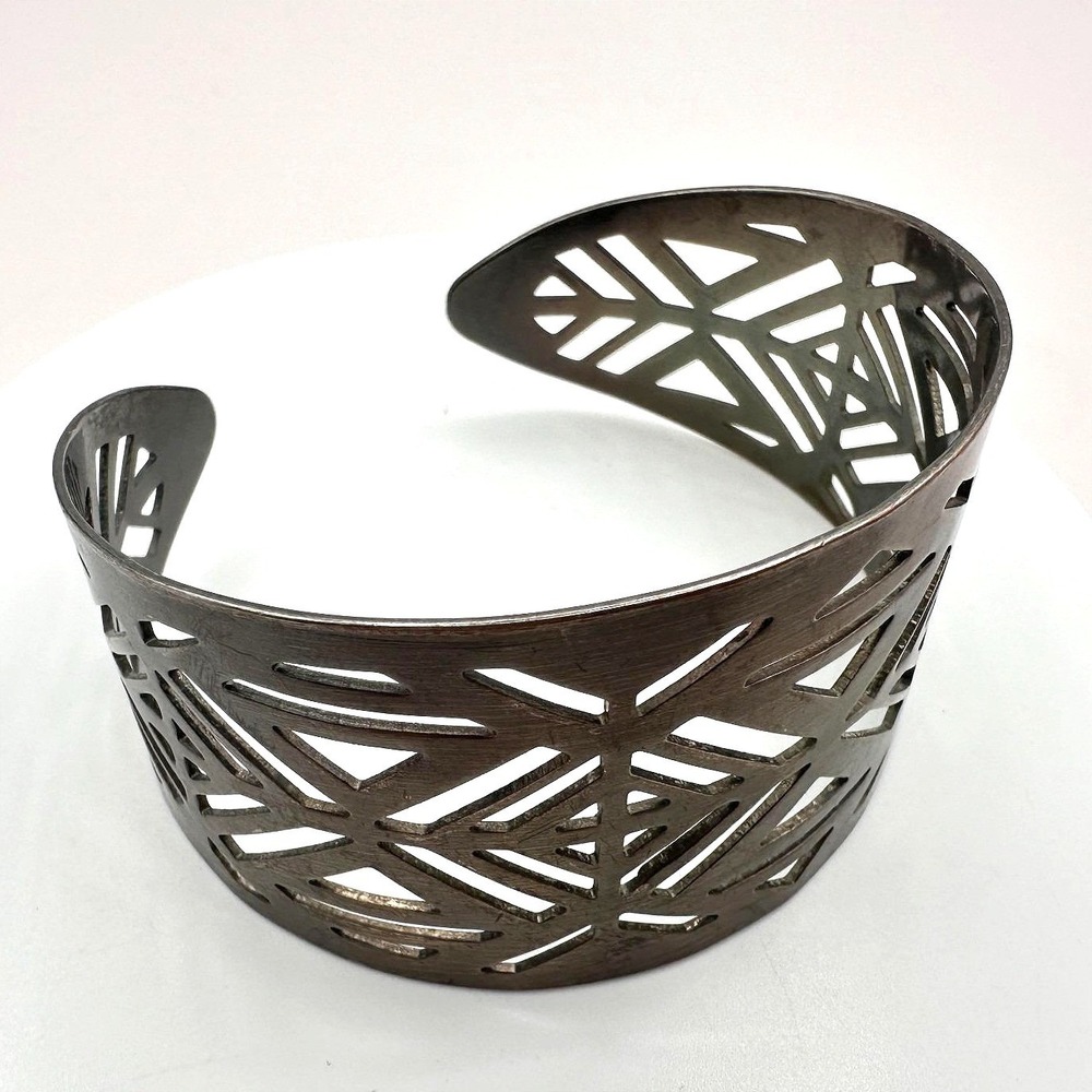 VTG Gunmetal‎ Tone Geometric Open Cutout Cuff Bracelet Wide Filigree Statement